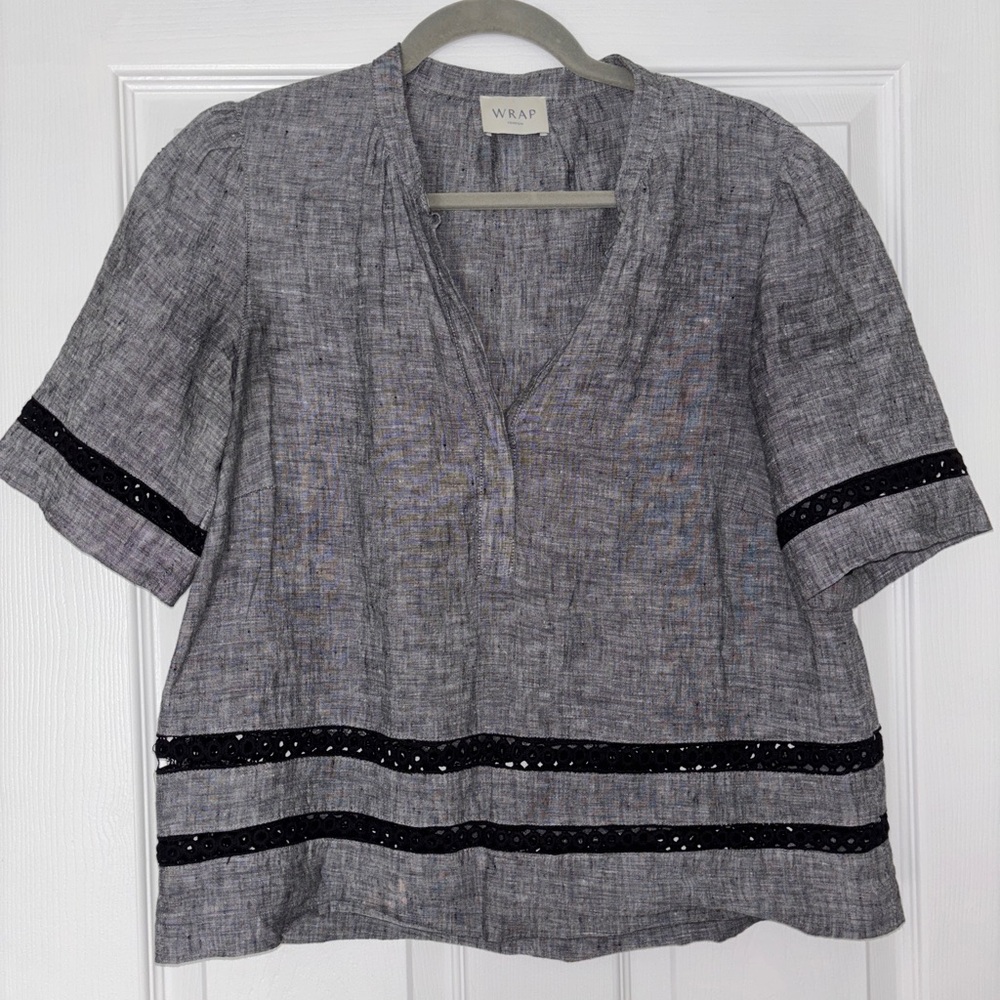Wrap London Charcoal Blouse with Black Trim
